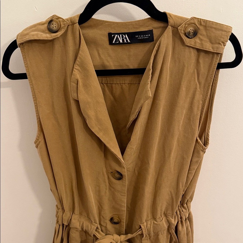 ZARA Sz Small Sleeveless Tan Button-Down Dress - Picture 4 of 7